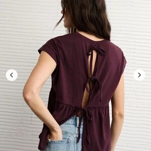 American Eagle Outfitters‎ Maroon Tie-Back Short Sleeve Top NWT